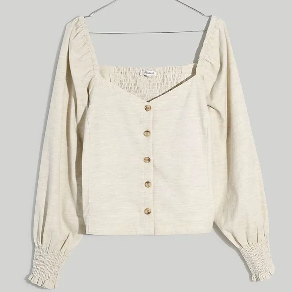 Madewell Corduroy Sweetheart Smocked-Back Top NG942 - Picture 4 of 5